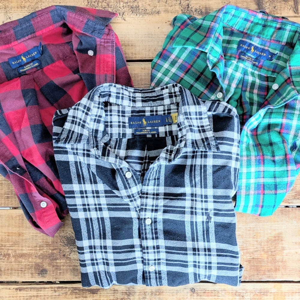 Ralph Lauren Men's Flanel Button Down 3pc Bundle M-L